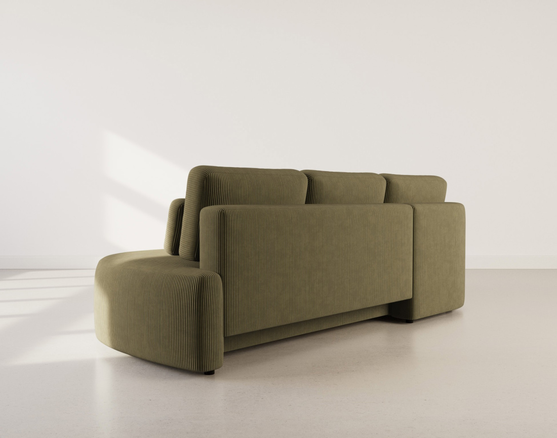 Canapé d'angle gauche 4 places convertible avec coffre en velours côtelé Mahina