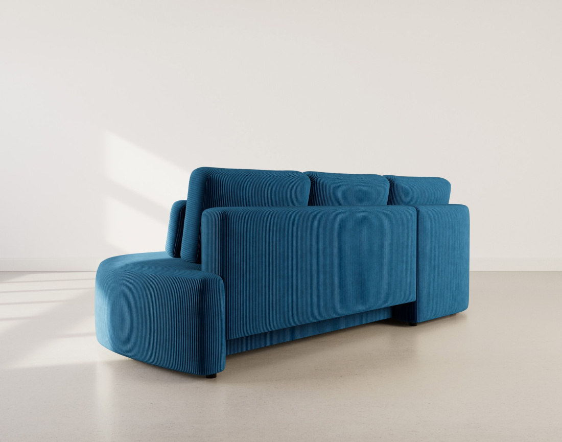 Canapé d'angle gauche 4 places convertible avec coffre en velours côtelé Mahina