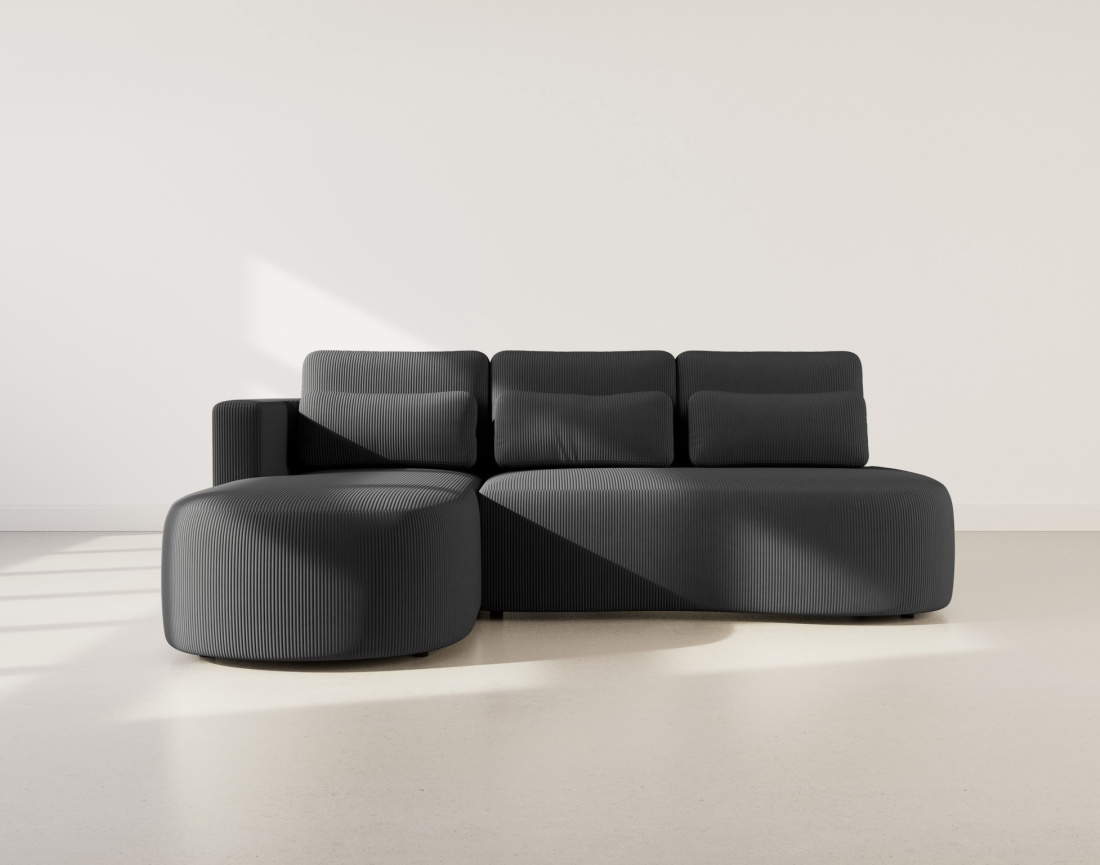 Canapé d'angle gauche 4 places convertible avec coffre en velours côtelé Mahina