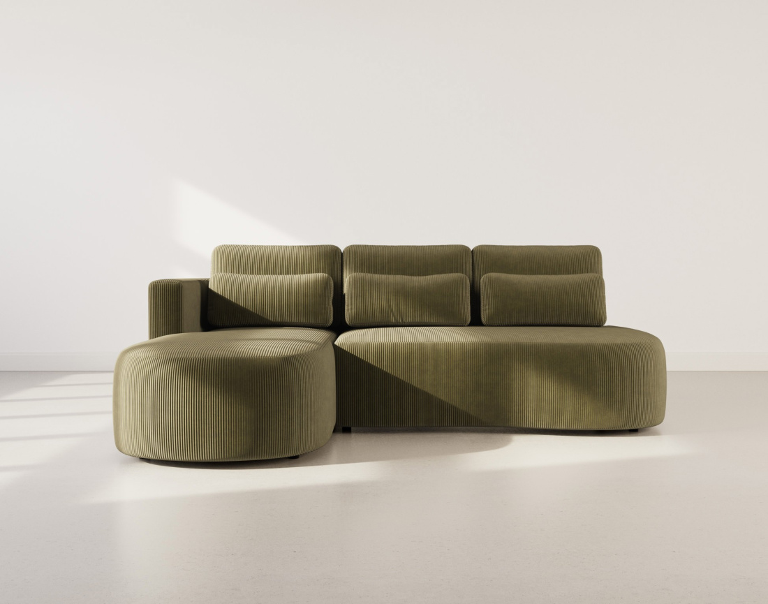 Canapé d'angle gauche 4 places convertible avec coffre en velours côtelé Mahina