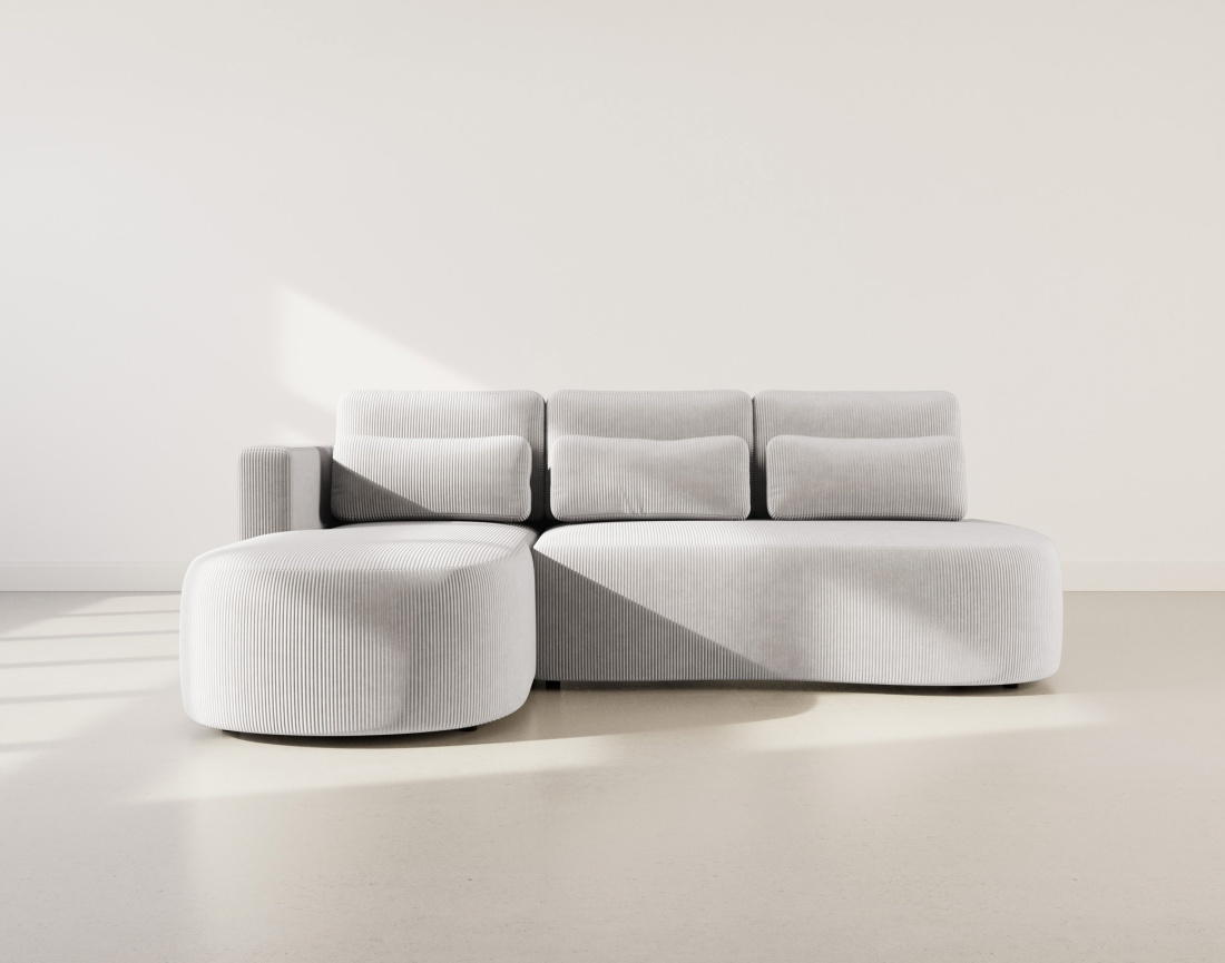 Canapé d'angle gauche 4 places convertible avec coffre en velours côtelé Mahina