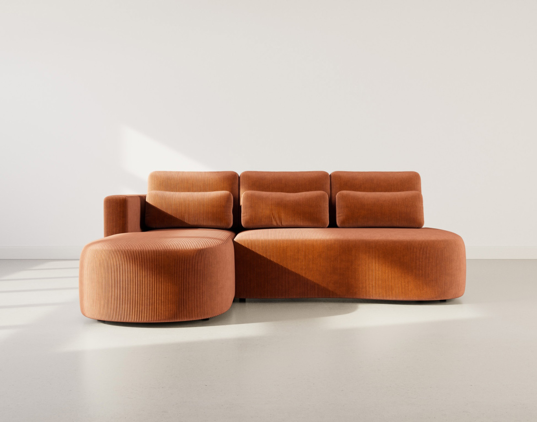 Canapé d'angle gauche 4 places convertible avec coffre en velours côtelé Mahina