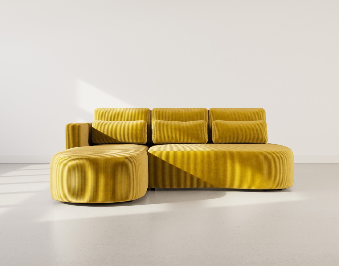 Canapé d'angle gauche 4 places convertible avec coffre en velours côtelé Mahina