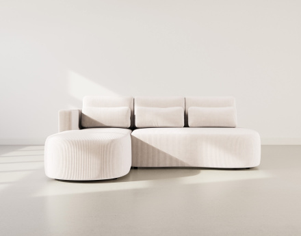 Canapé d'angle gauche 4 places convertible avec coffre en velours côtelé Mahina