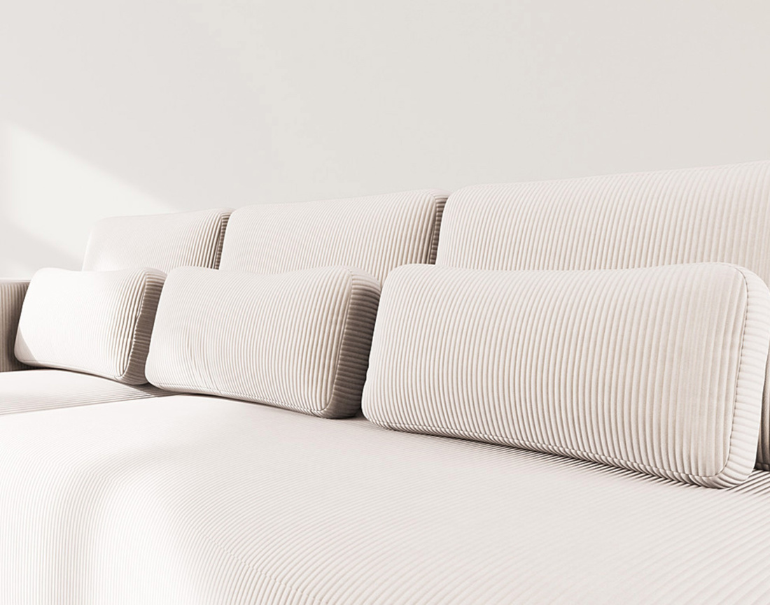 Canapé d'angle gauche 4 places convertible avec coffre en velours côtelé Mahina