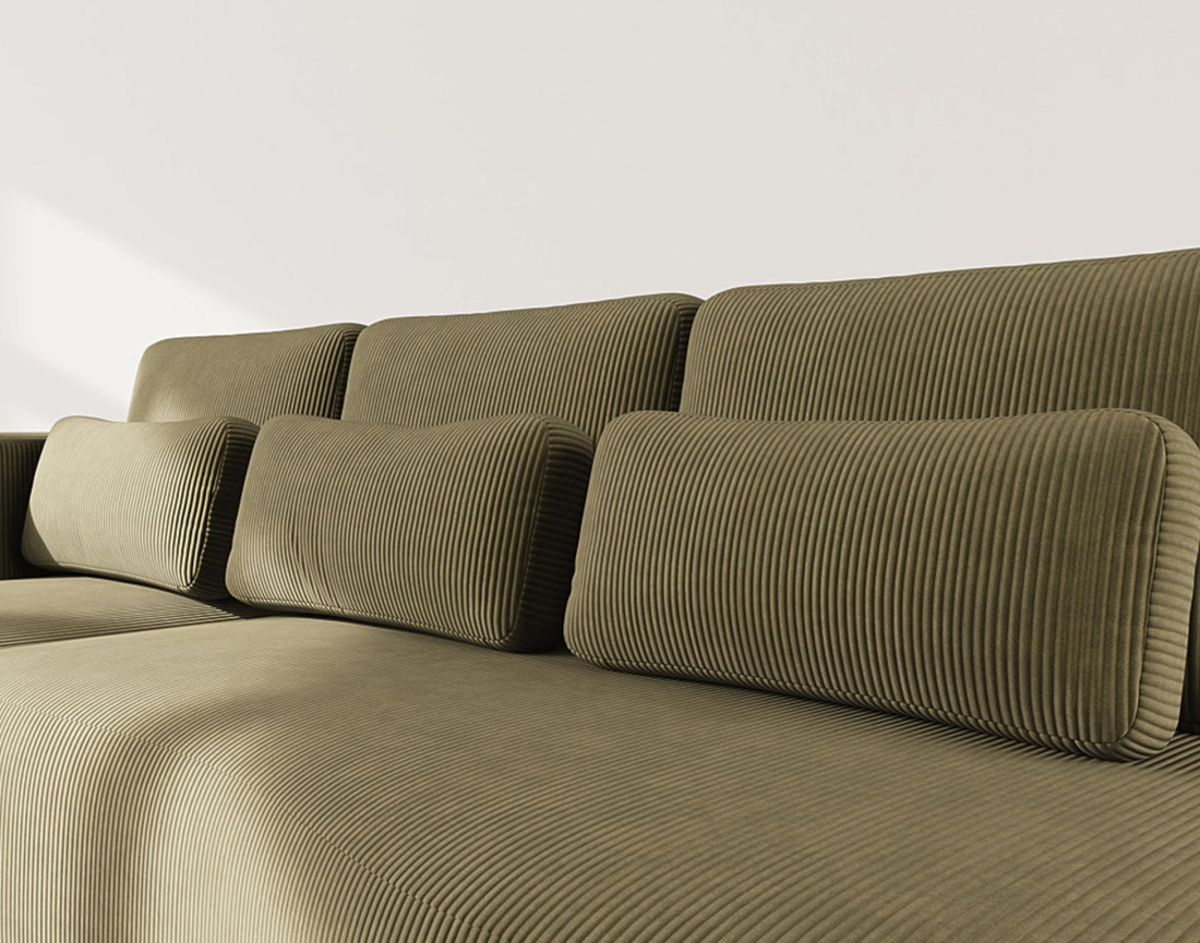 Canapé d'angle gauche 4 places convertible avec coffre en velours côtelé Mahina