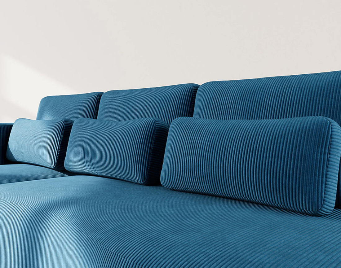 Canapé d'angle gauche 4 places convertible avec coffre en velours côtelé Mahina