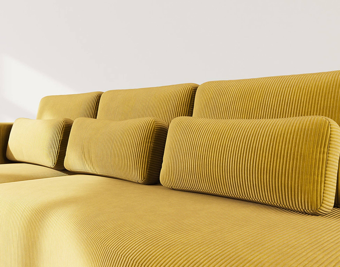 Canapé d'angle gauche 4 places convertible avec coffre en velours côtelé Mahina