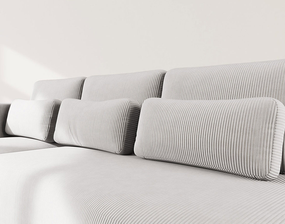 Canapé d'angle gauche 4 places convertible avec coffre en velours côtelé Mahina