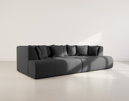 Canapé droit 4 places avec double méridienne - assise profonde - en velours côtelé Onyx