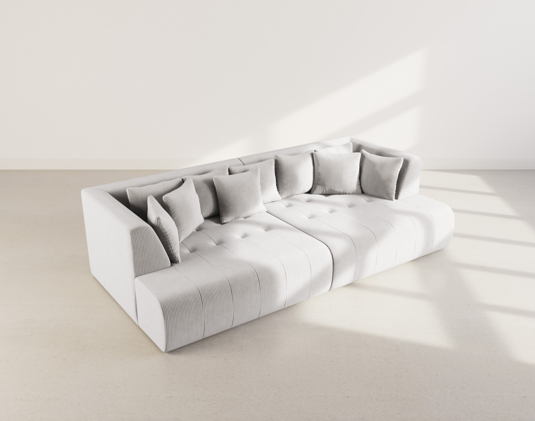 Canapé droit 4 places avec double méridienne - assise profonde - en velours côtelé Onyx