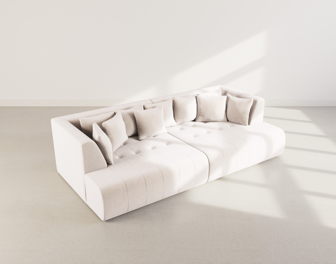 Canapé droit 4 places avec double méridienne - assise profonde - en velours côtelé Onyx