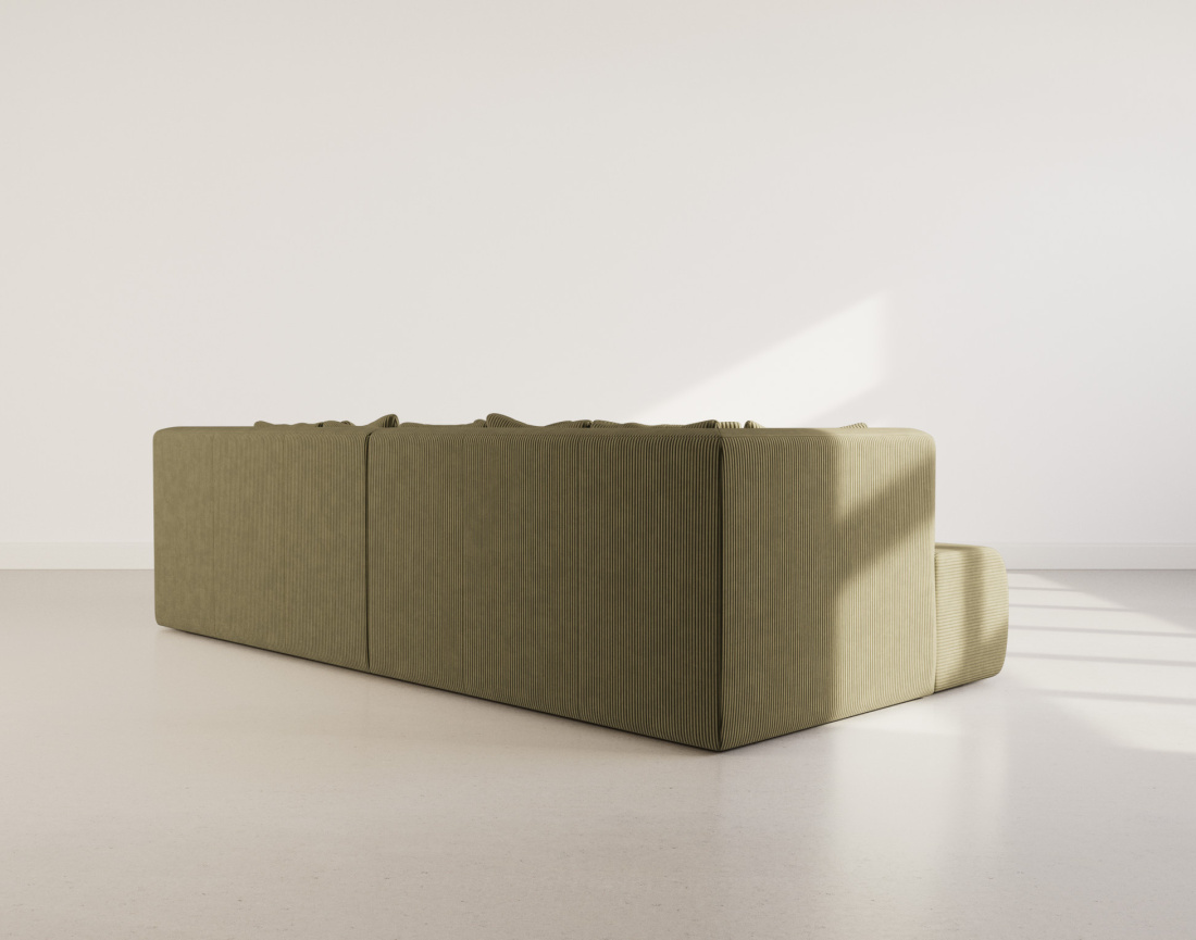 Canapé droit 4 places avec double méridienne - assise profonde - en velours côtelé Onyx