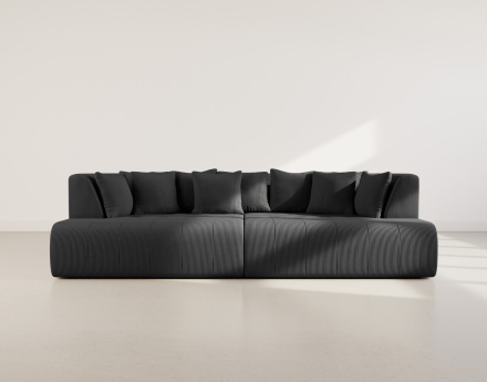 Canapé droit 4 places avec double méridienne - assise profonde - en velours côtelé Onyx