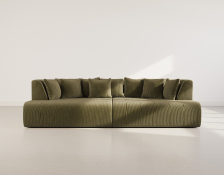 Canapé droit 4 places avec double méridienne - assise profonde - en velours côtelé Onyx