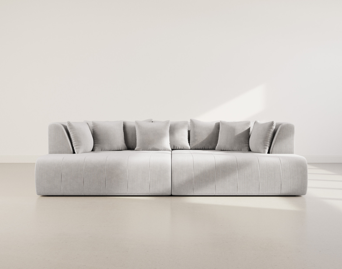 Canapé droit 4 places avec double méridienne - assise profonde - en velours côtelé Onyx