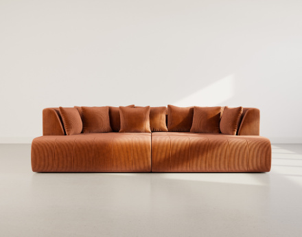 Canapé droit 4 places avec double méridienne - assise profonde - en velours côtelé Onyx