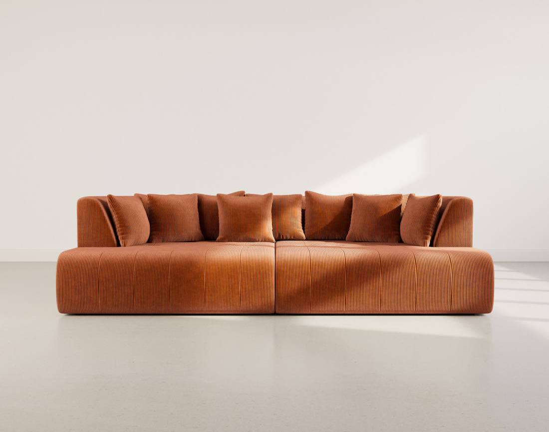 Canapé droit 4 places avec double méridienne - assise profonde - en velours côtelé Onyx