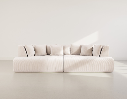 Canapé droit 4 places avec double méridienne - assise profonde - en velours côtelé Onyx