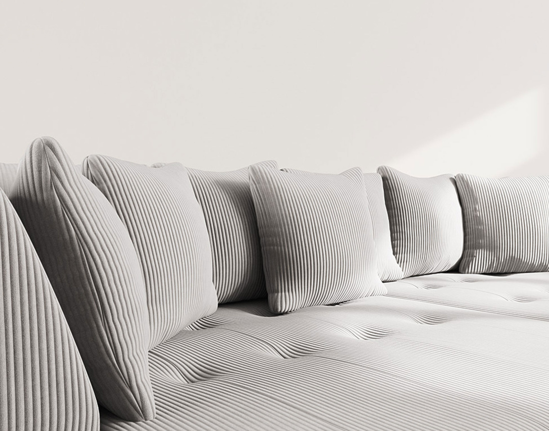 Canapé droit 4 places avec double méridienne - assise profonde - en velours côtelé Onyx