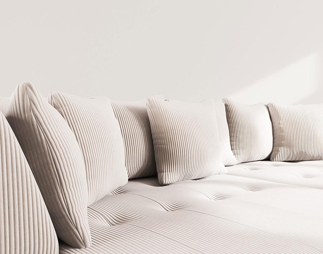 Canapé droit 4 places avec double méridienne - assise profonde - en velours côtelé Onyx