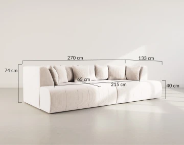 Canapé droit 4 places avec double méridienne - assise profonde - en velours côtelé Onyx