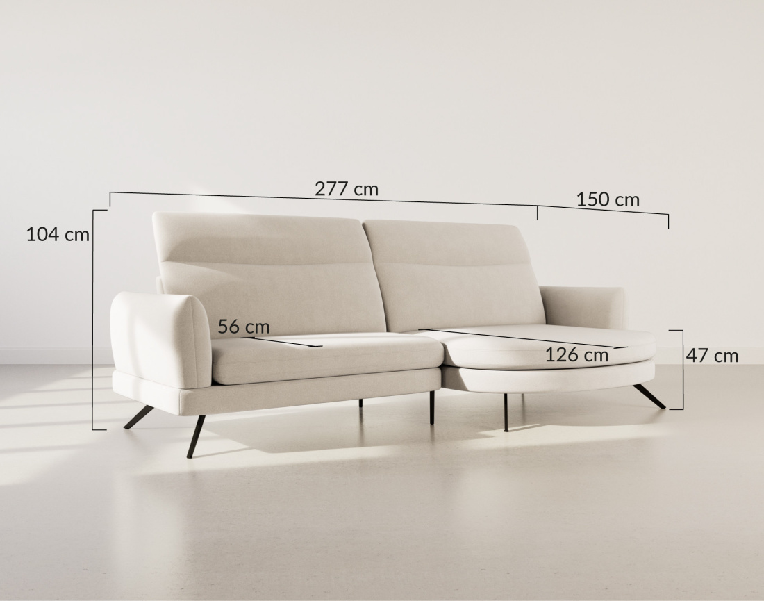 Canapé d'angle droit 4 places avec têtières réglables en tissu texturé Terry