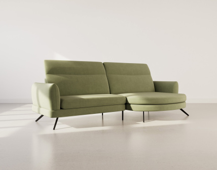 Canapé d'angle droit 4 places avec têtières réglables en tissu texturé Terry