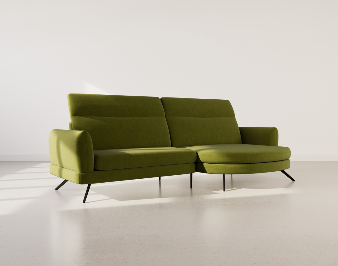 Canapé d'angle droit 4 places avec têtières réglables en tissu texturé Terry