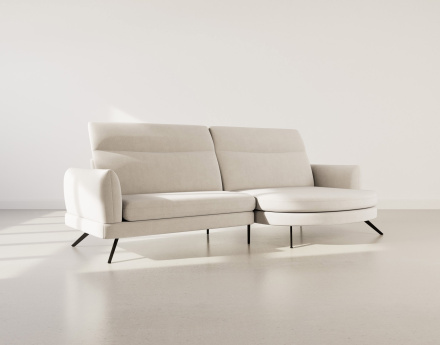 Canapé d'angle droit 4 places avec têtières réglables en tissu texturé Terry