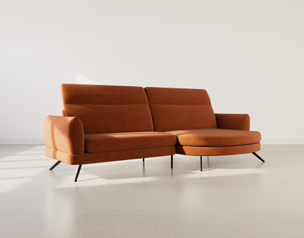 Canapé d'angle droit 4 places avec têtières réglables en tissu texturé Terry