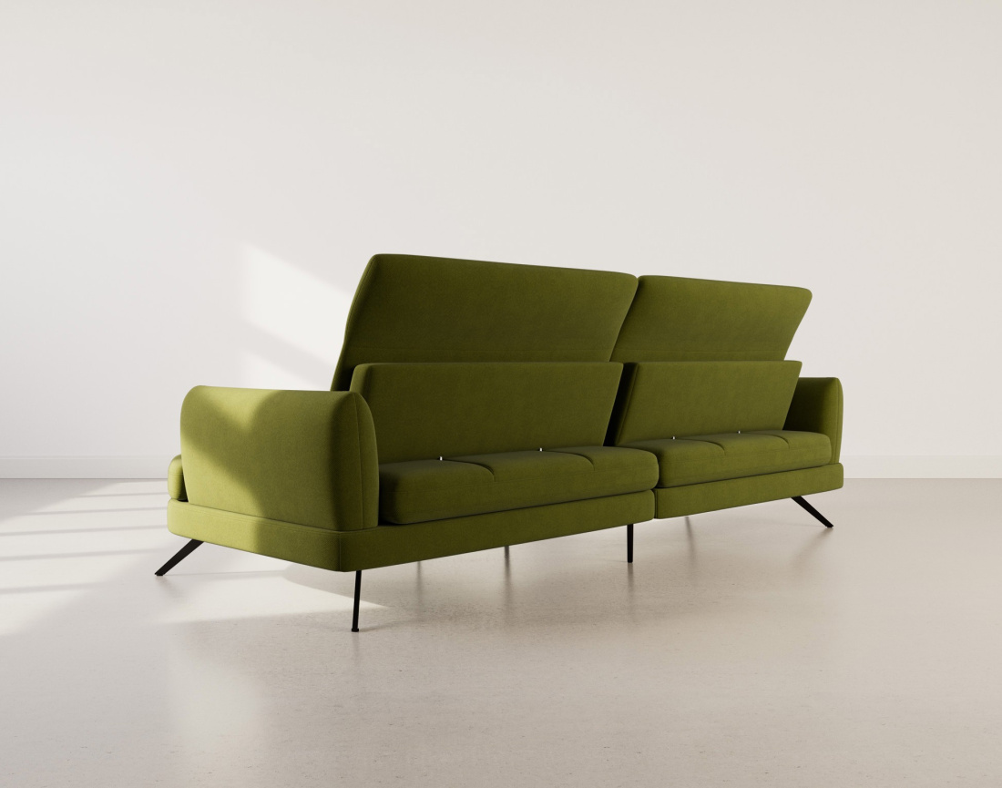 Canapé d'angle droit 4 places avec têtières réglables en tissu texturé Terry