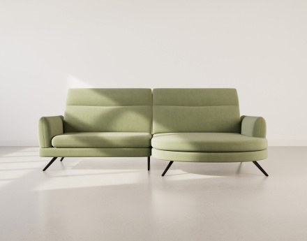 Canapé d'angle droit 4 places avec têtières réglables en tissu texturé Terry