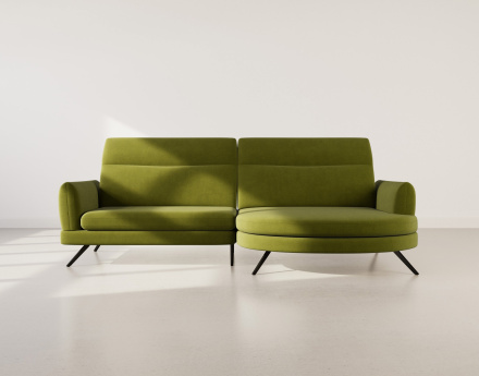 Canapé d'angle droit 4 places avec têtières réglables en tissu texturé Terry