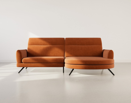 Canapé d'angle droit 4 places avec têtières réglables en tissu texturé Terry