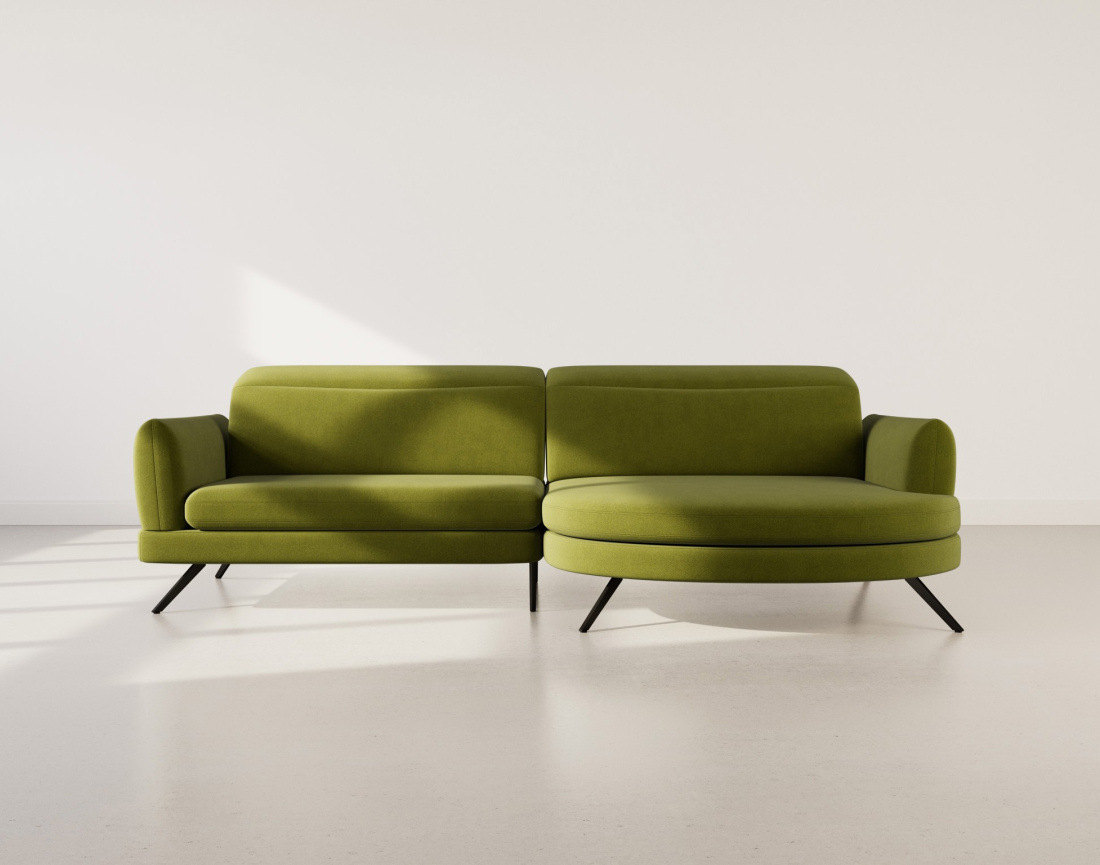 Canapé d'angle droit 4 places avec têtières réglables en tissu texturé Terry