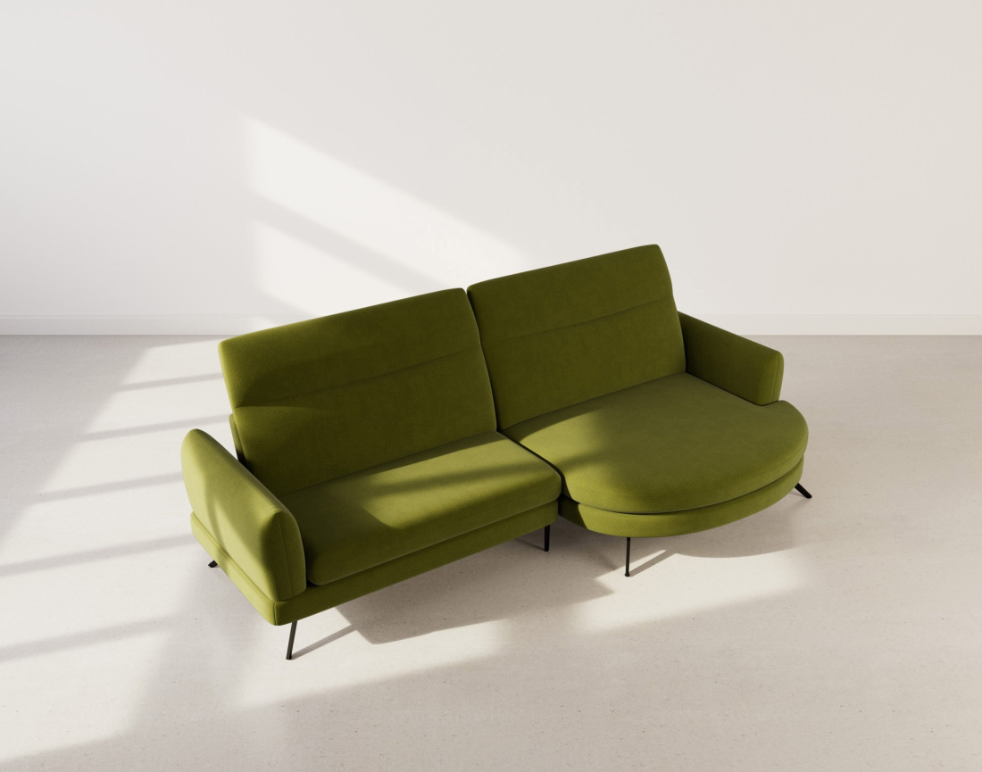 Canapé d'angle droit 4 places avec têtières réglables en tissu texturé Terry