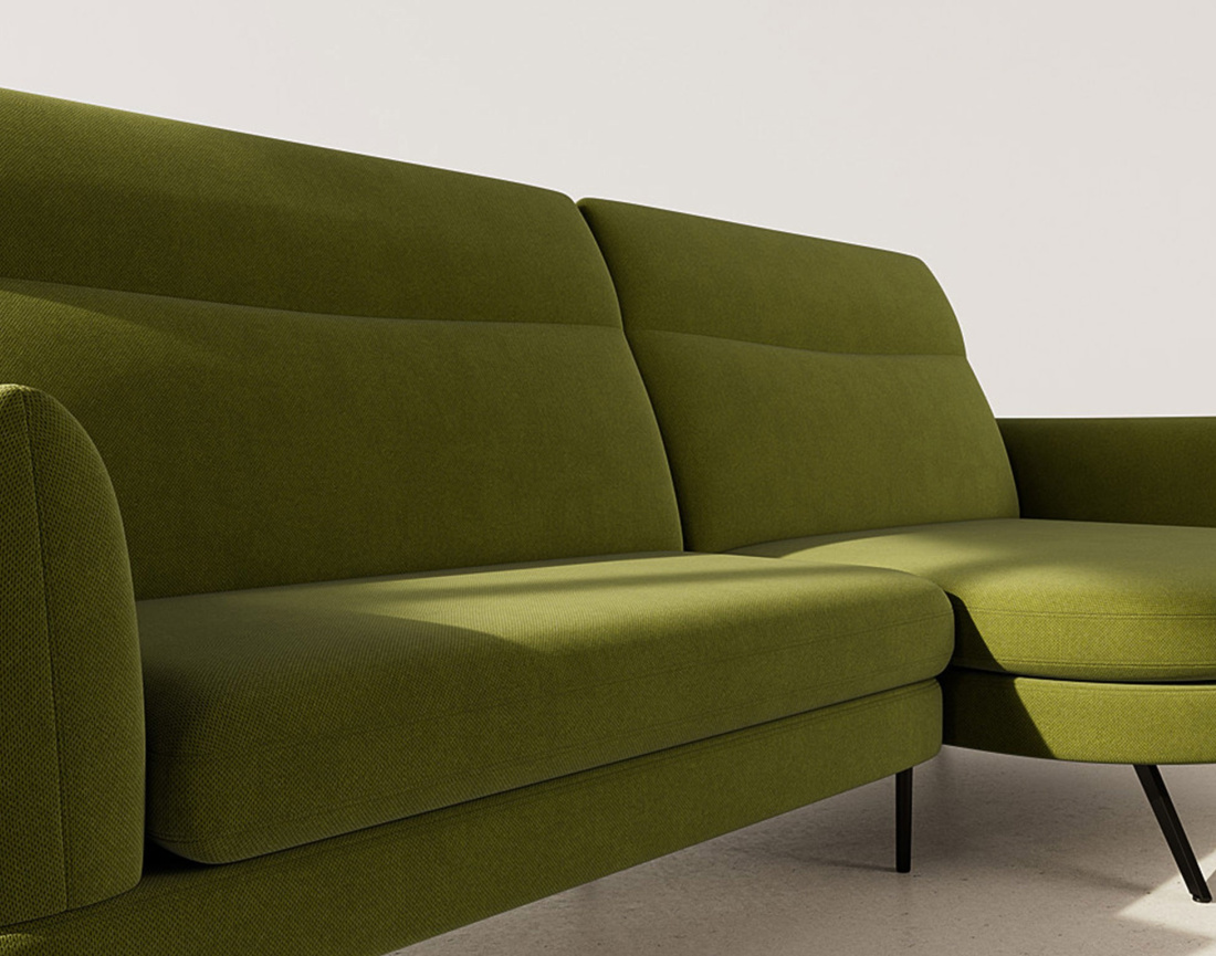 Canapé d'angle droit 4 places avec têtières réglables en tissu texturé Terry