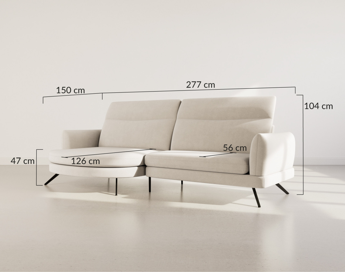 Canapé d'angle gauche 4 places avec têtières réglables en tissu texturé Terry