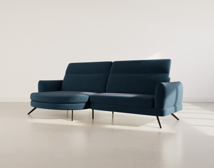 Canapé d'angle gauche 4 places avec têtières réglables en tissu texturé Terry