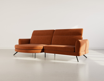 Canapé d'angle gauche 4 places avec têtières réglables en tissu texturé Terry