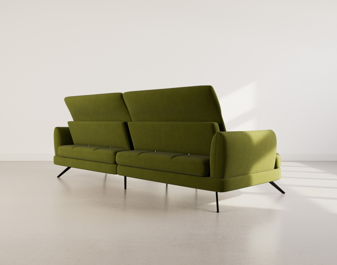 Canapé d'angle gauche 4 places avec têtières réglables en tissu texturé Terry