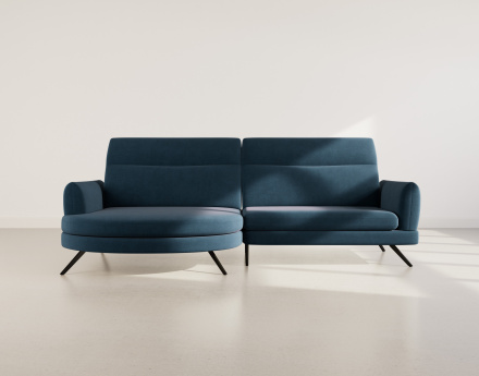 Canapé d'angle gauche 4 places avec têtières réglables en tissu texturé Terry