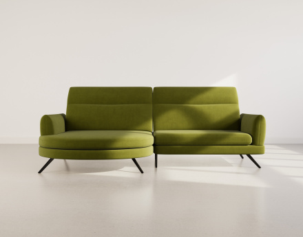 Canapé d'angle gauche 4 places avec têtières réglables en tissu texturé Terry