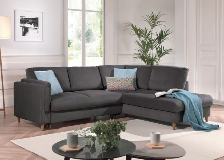 Canapé d'angle droit convertible 5 places en velours Brooke