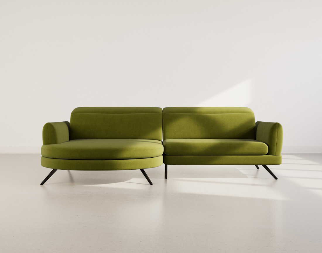 Canapé d'angle gauche 4 places avec têtières réglables en tissu texturé Terry