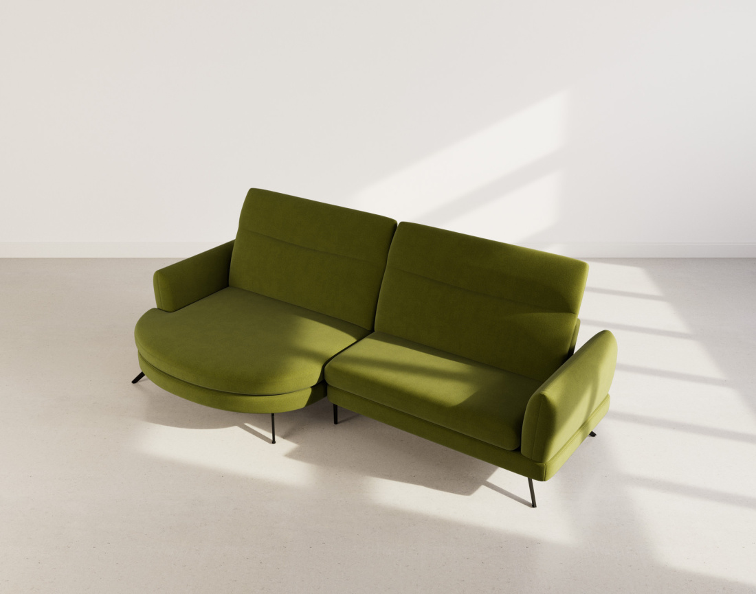 Canapé d'angle gauche 4 places avec têtières réglables en tissu texturé Terry