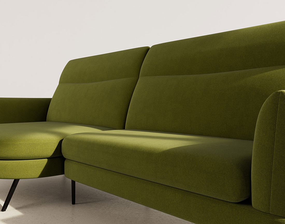 Canapé d'angle gauche 4 places avec têtières réglables en tissu texturé Terry