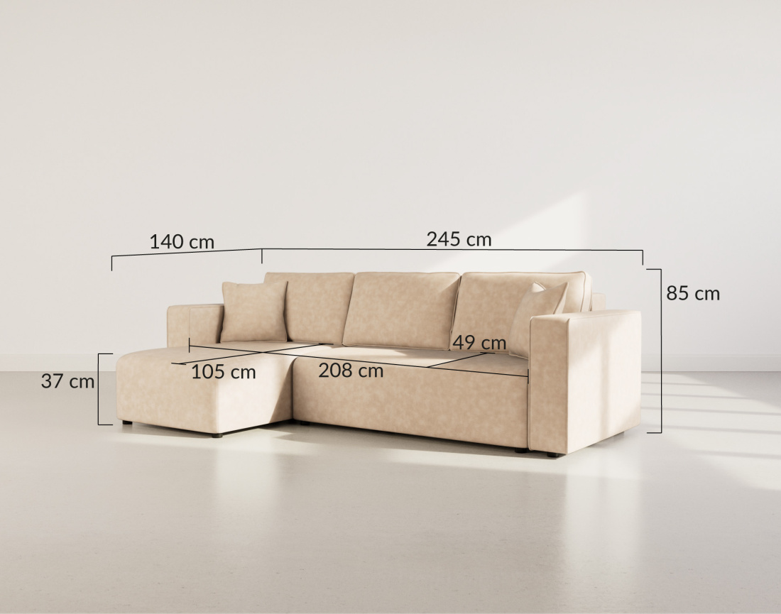 Canapé d'angle réversible 4 places convertible avec coffre en simili Topaze