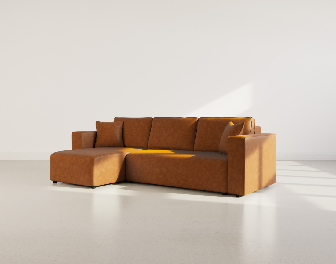 Canapé d'angle réversible 4 places convertible avec coffre en simili Topaze